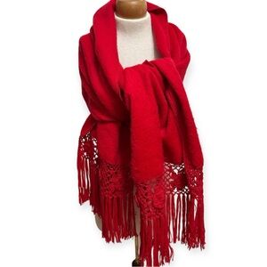 Elegant Red Fringe Shawl Wrap by